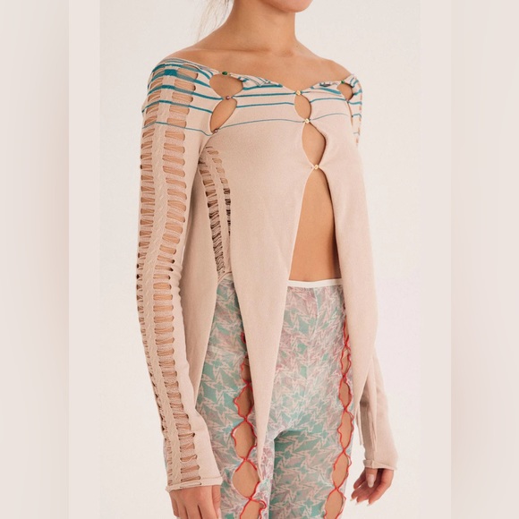 Rui striped cardigan in oatmeal/ocean blue NWT - Picture 1 of 9